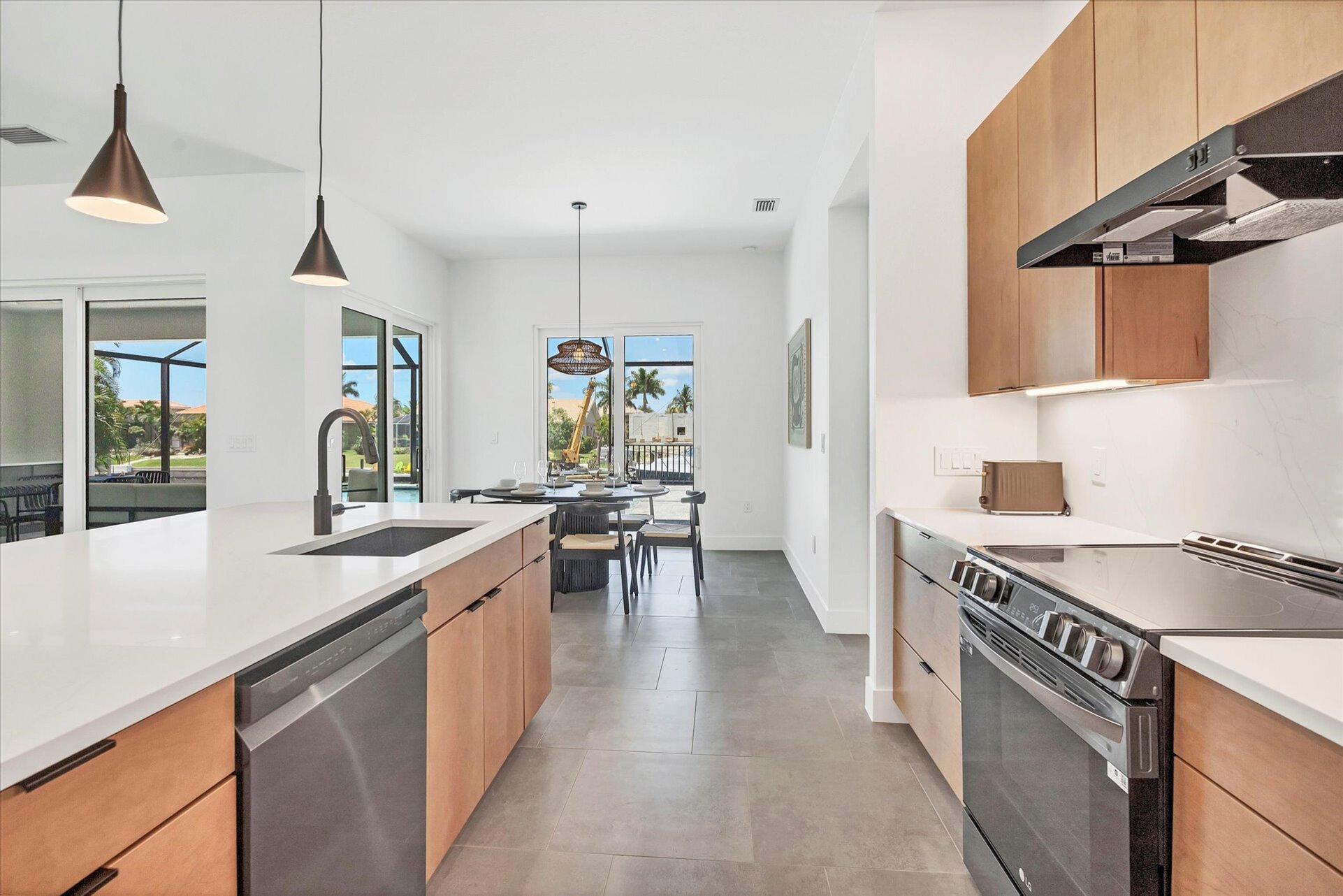 Beautiful, fully-equipped kitchen with brand new appliances. Kitchen island seats 4