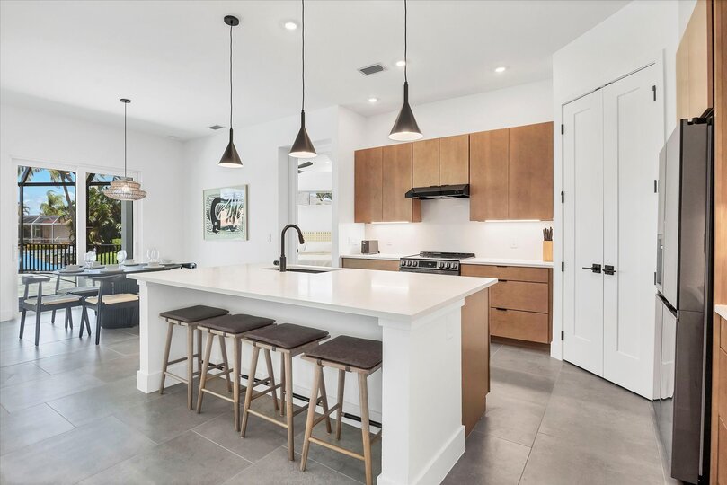 Beautiful, fully-equipped kitchen with brand new appliances. Kitchen island seats 4