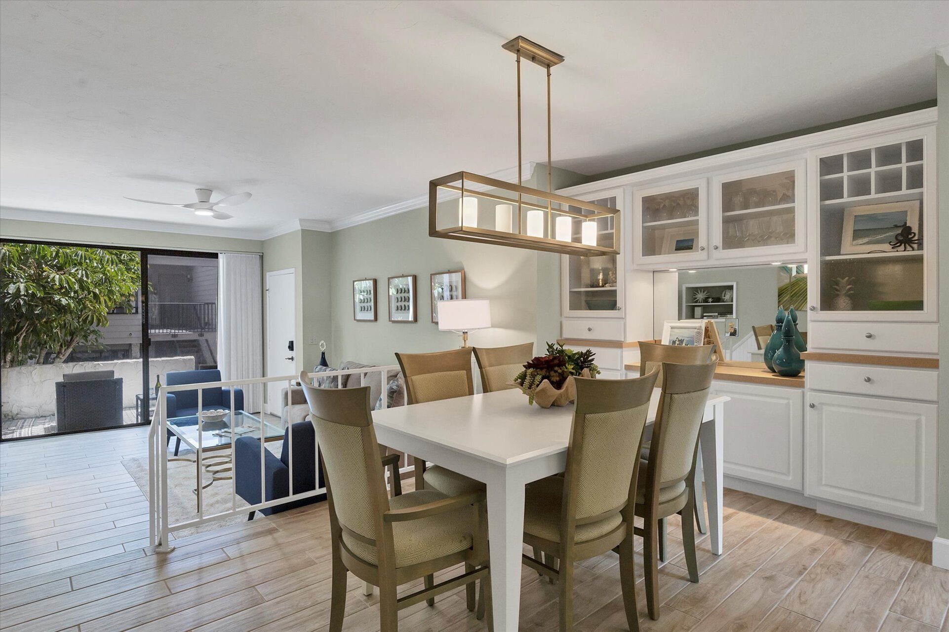 Dining area overlooking living room. Dining table seats 6