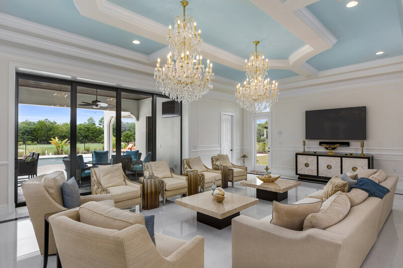Elegant and stylish living area with amazing golf course views