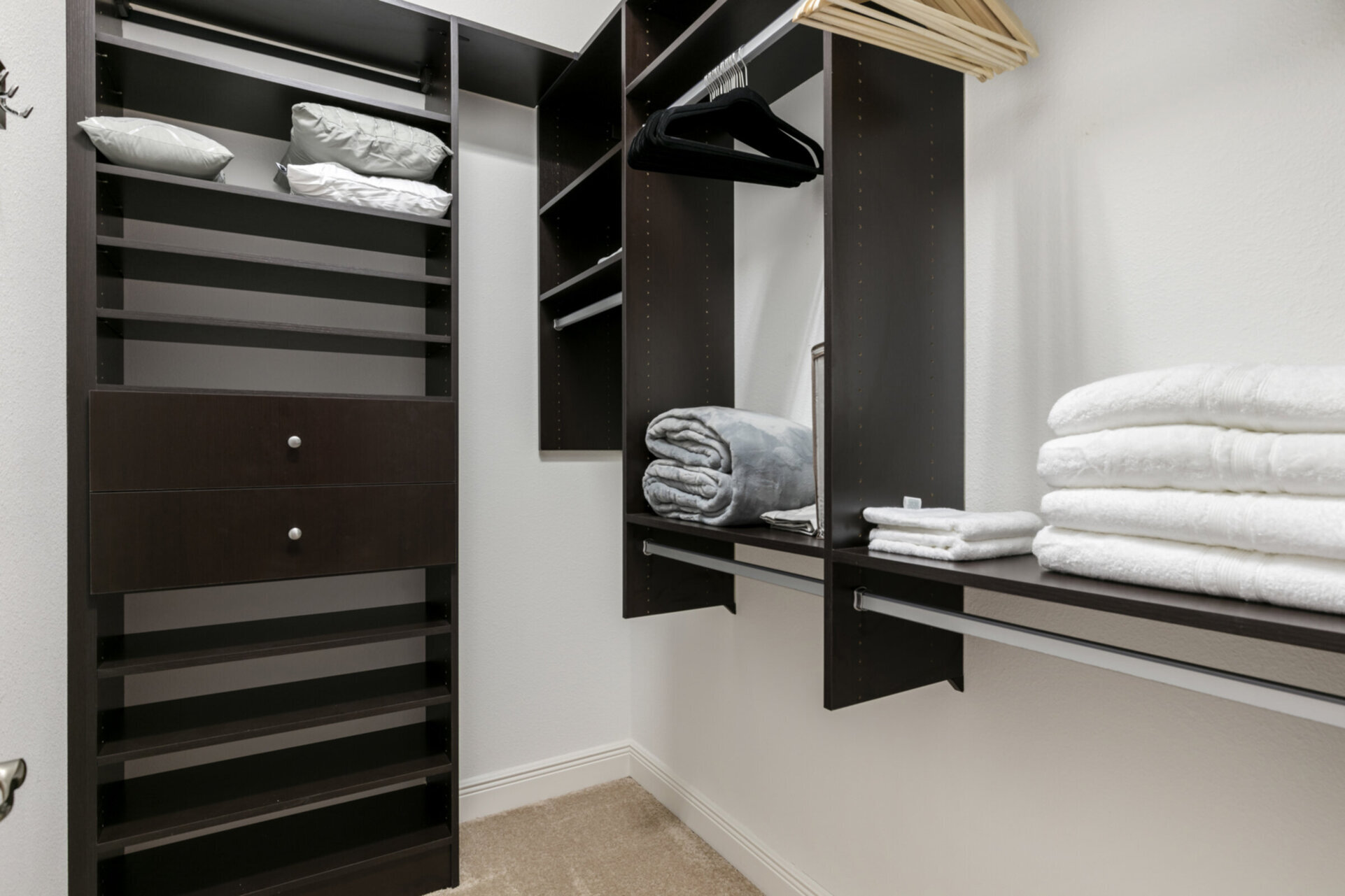 The master bedroom has a spacious walk-in closet