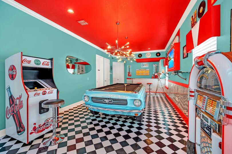 1967 Mustang slate pool table with working lights located on the second floor loft area