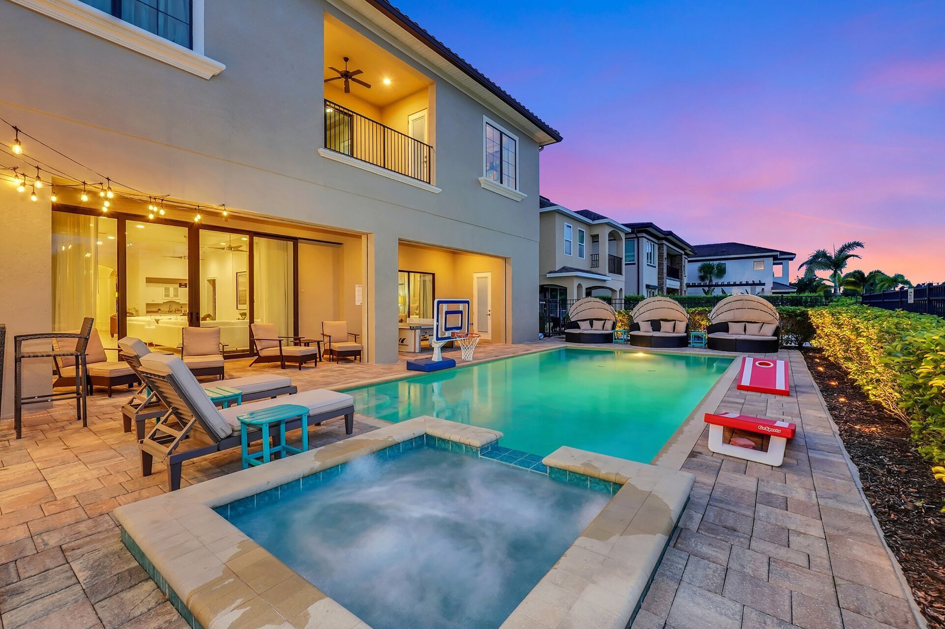 Enjoy a game of corn hole or pool basketball!
