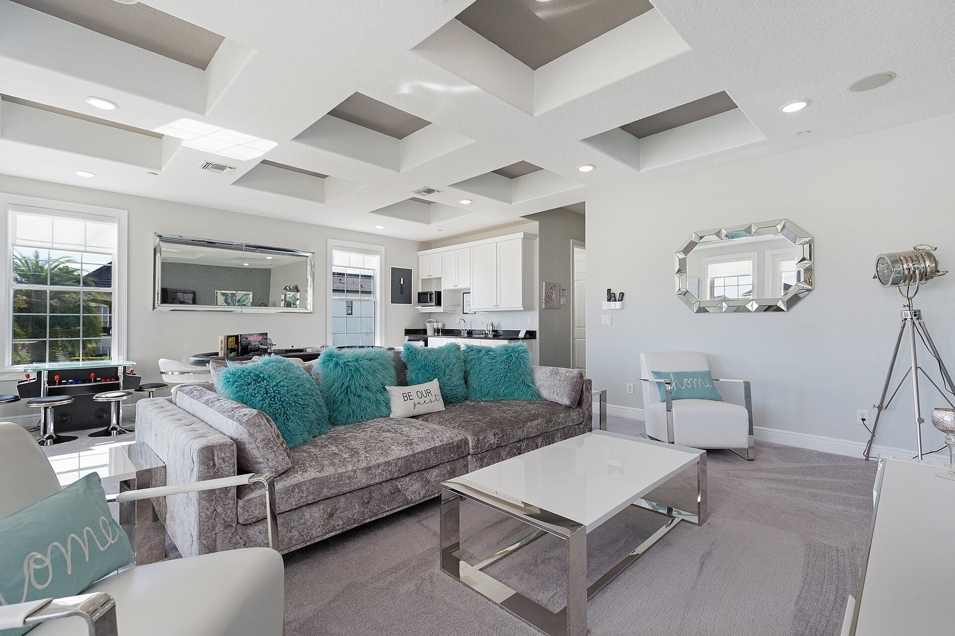 Spend a fun night in surrounded by family in the upstairs family room