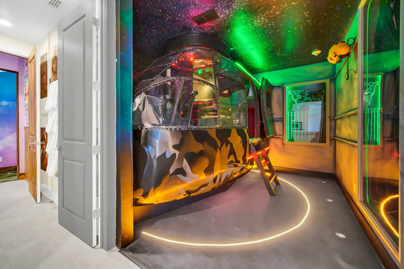 Full-scale Puma military retired helicopter with a full-scale simulator inside.