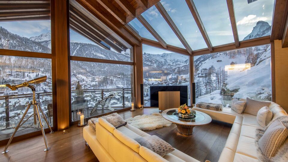 Matterhorn Manzarası ve Alp Zarafeti, Lüks Valais Şale Evi 1407