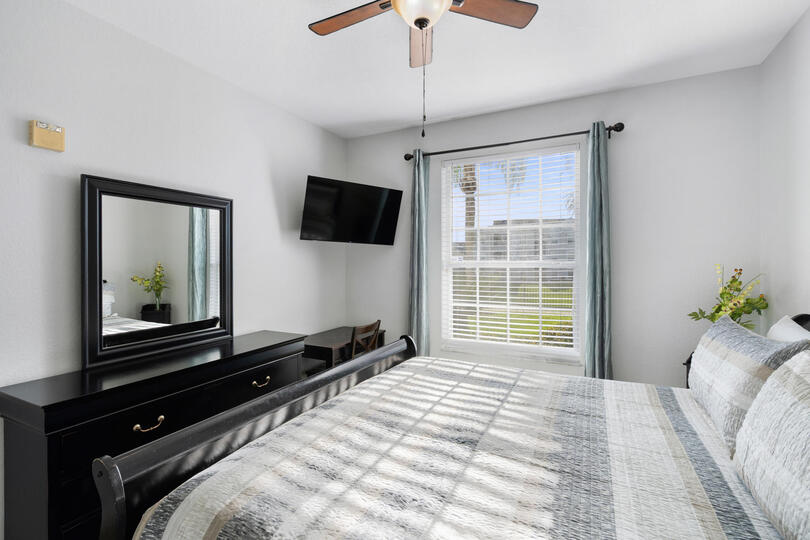 Master King Bedroom 1 Attached Bathroom 43" Roku TV Angle