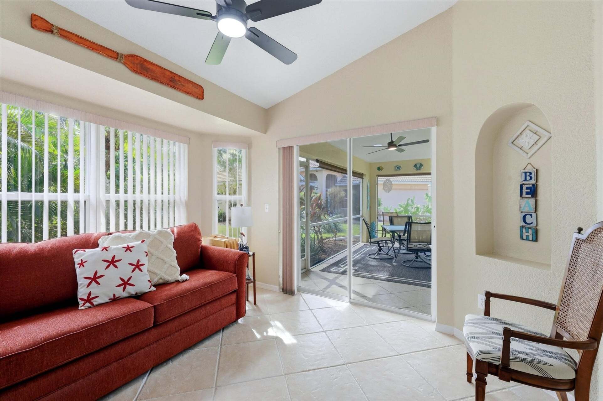 Additional sleep space with queen sofa bed and patio access