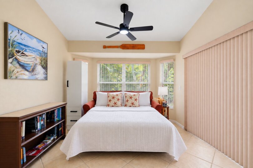 Additional sleep space with queen sofa bed and patio access
