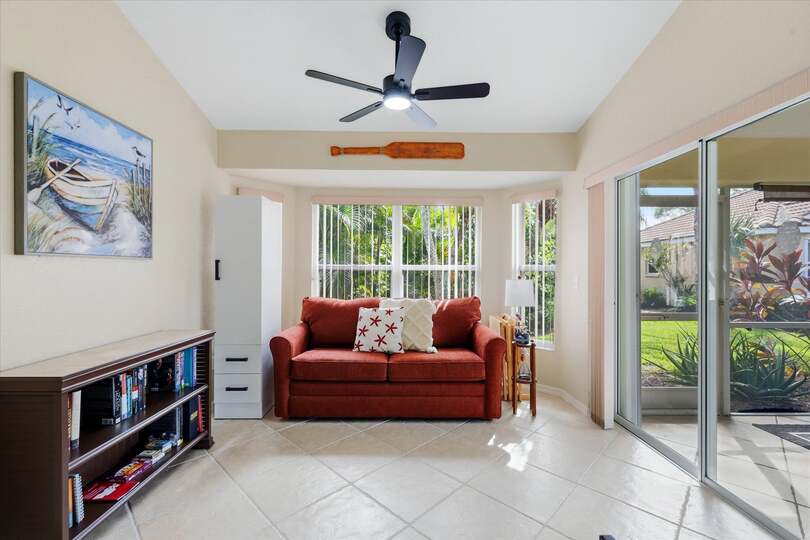 Additional sleep space with queen sofa bed and patio access