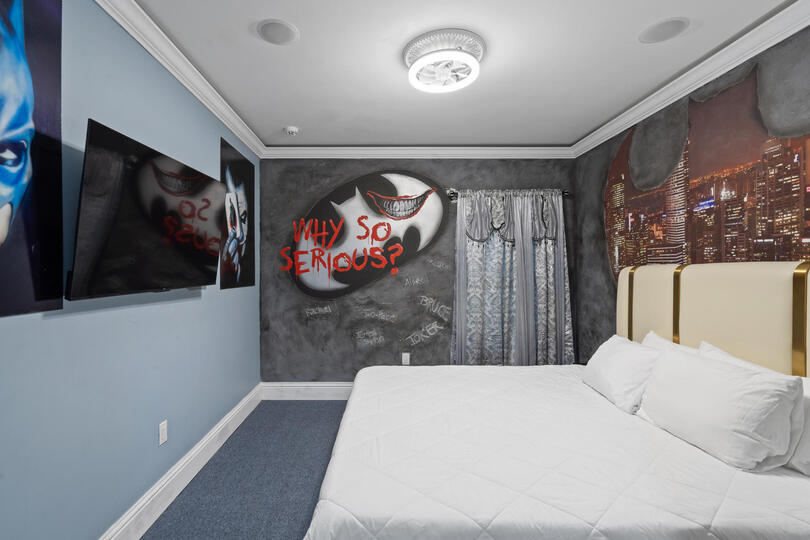 Batman King Suite Bedroom 20 Upstairs 55" Roku TV