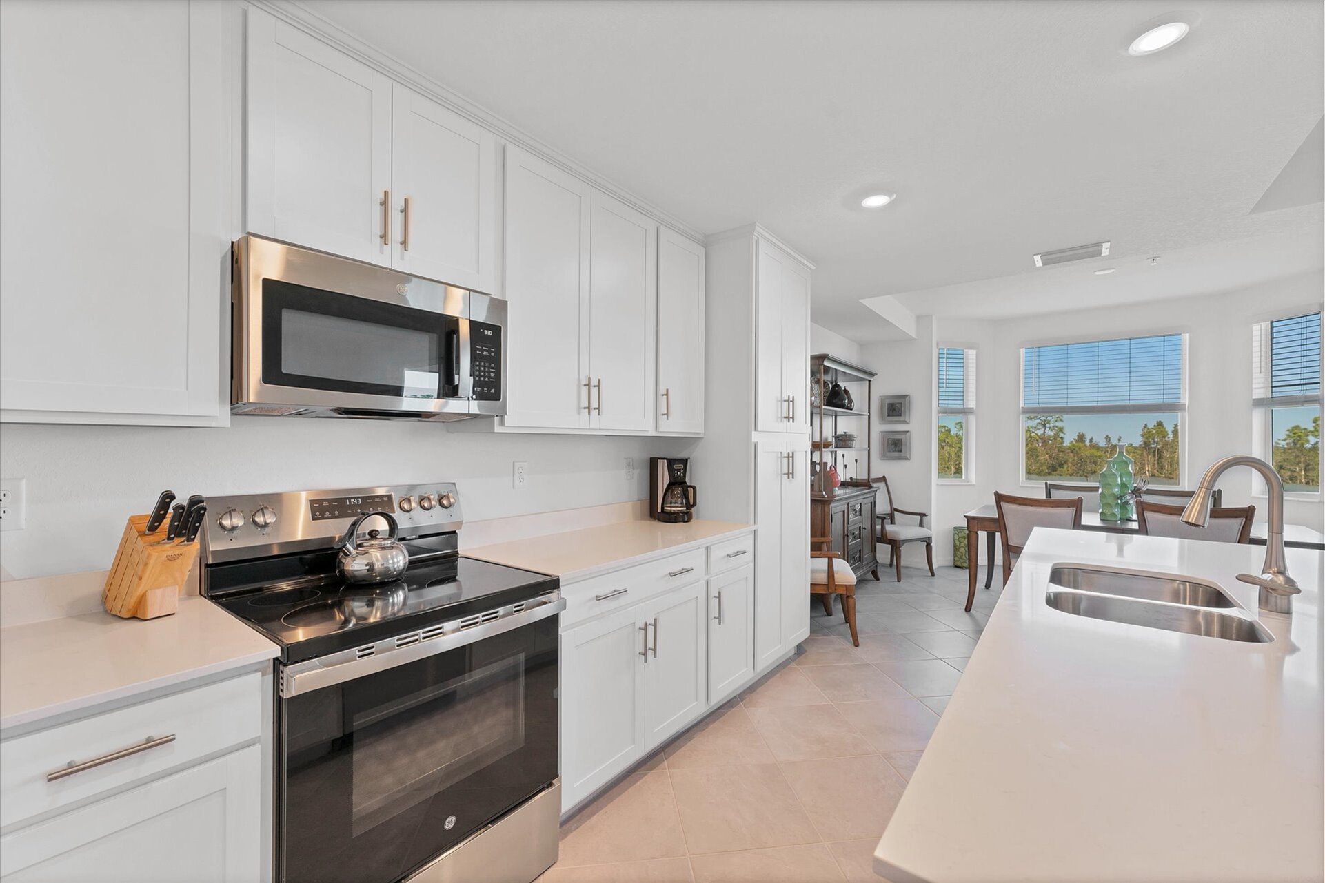Open, full-equipped kitchen