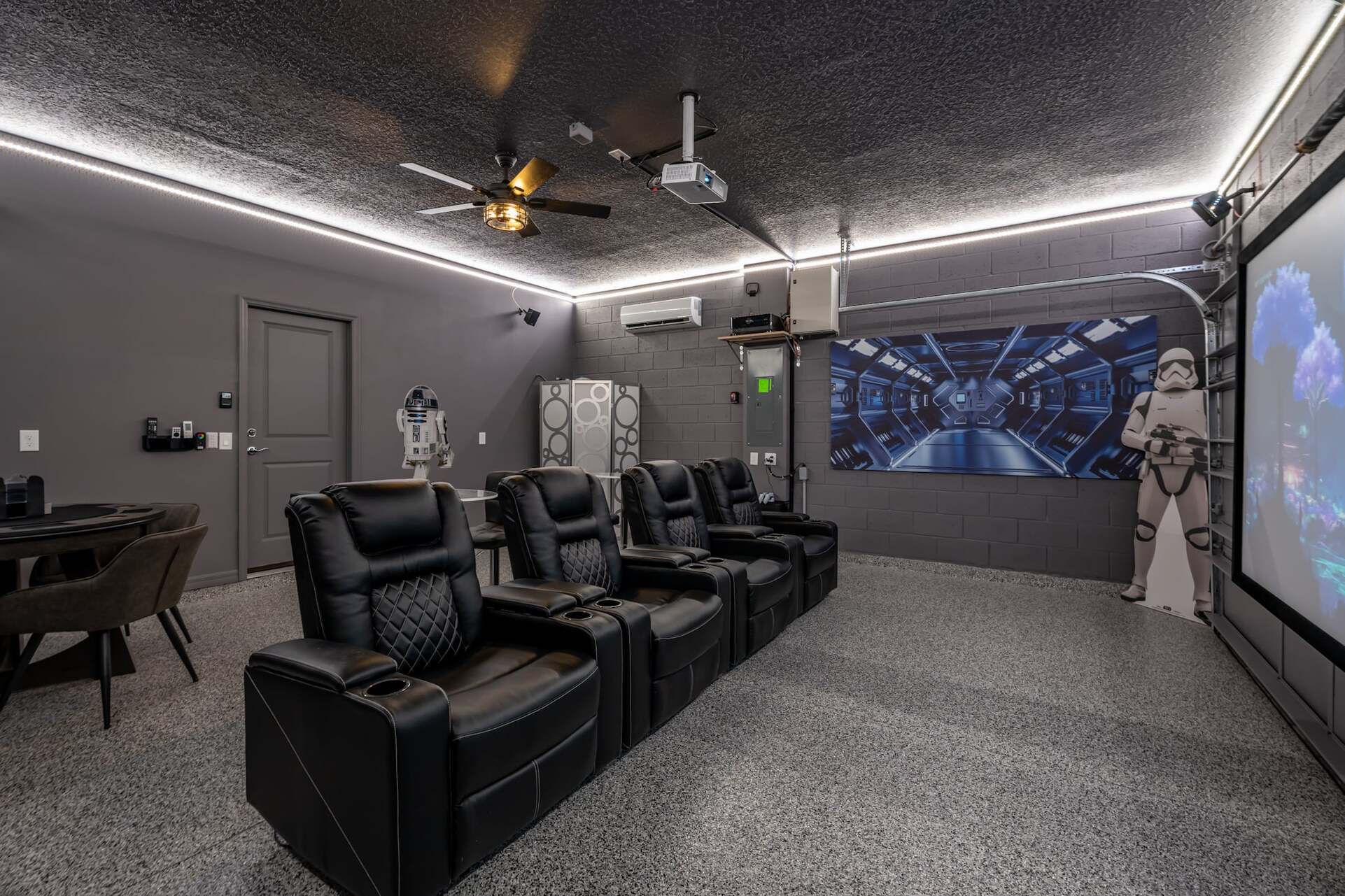 Theater Room 120" Projection Screen, Sound System, PS5, Has AC