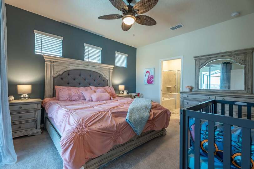 Master King Bedroom 1 Downstairs, Attached Bathroom
65" Smart TV