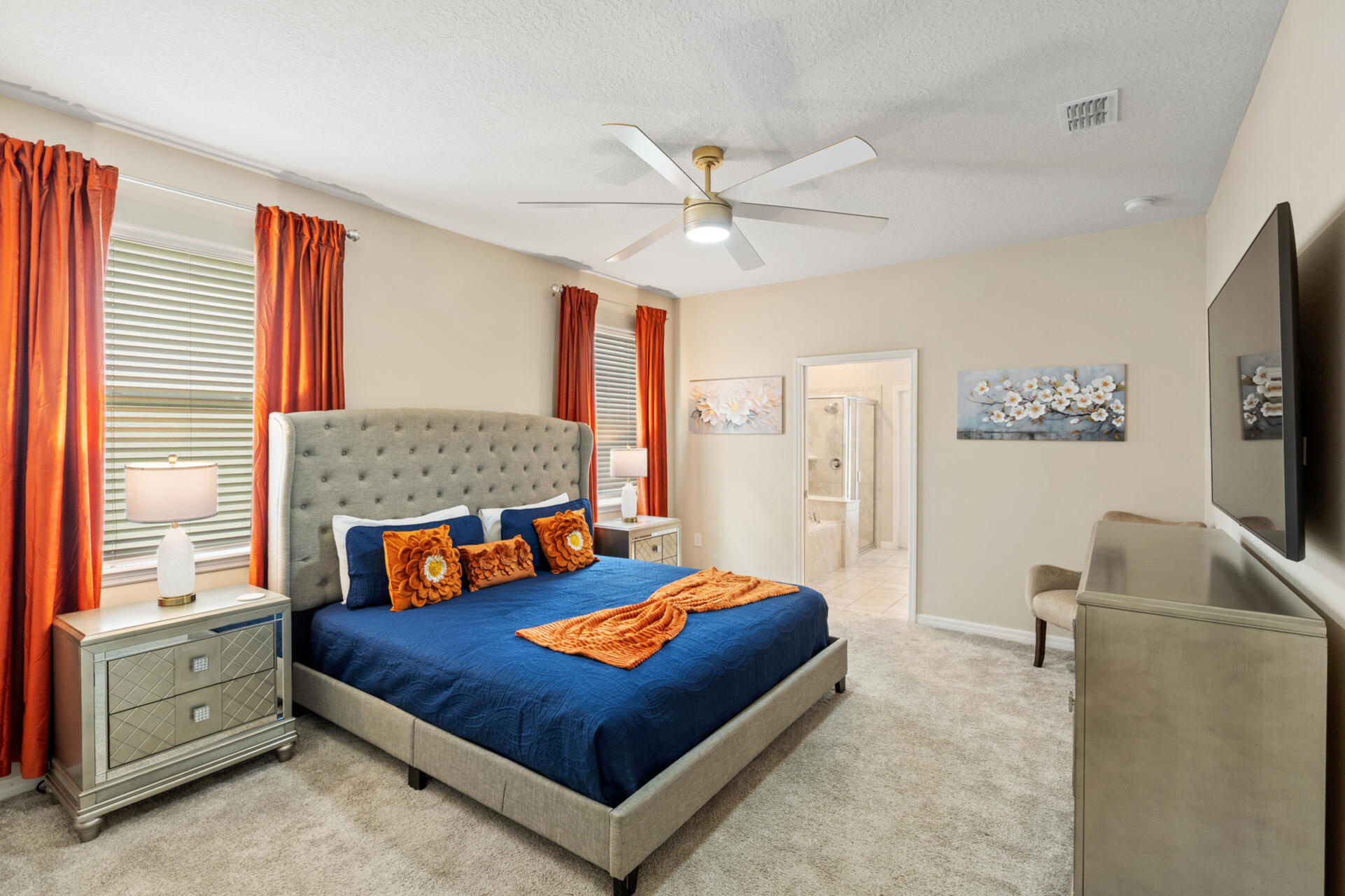 Master King Bedroom 1 Downstairs Attached Bathroom 65" Smart TV