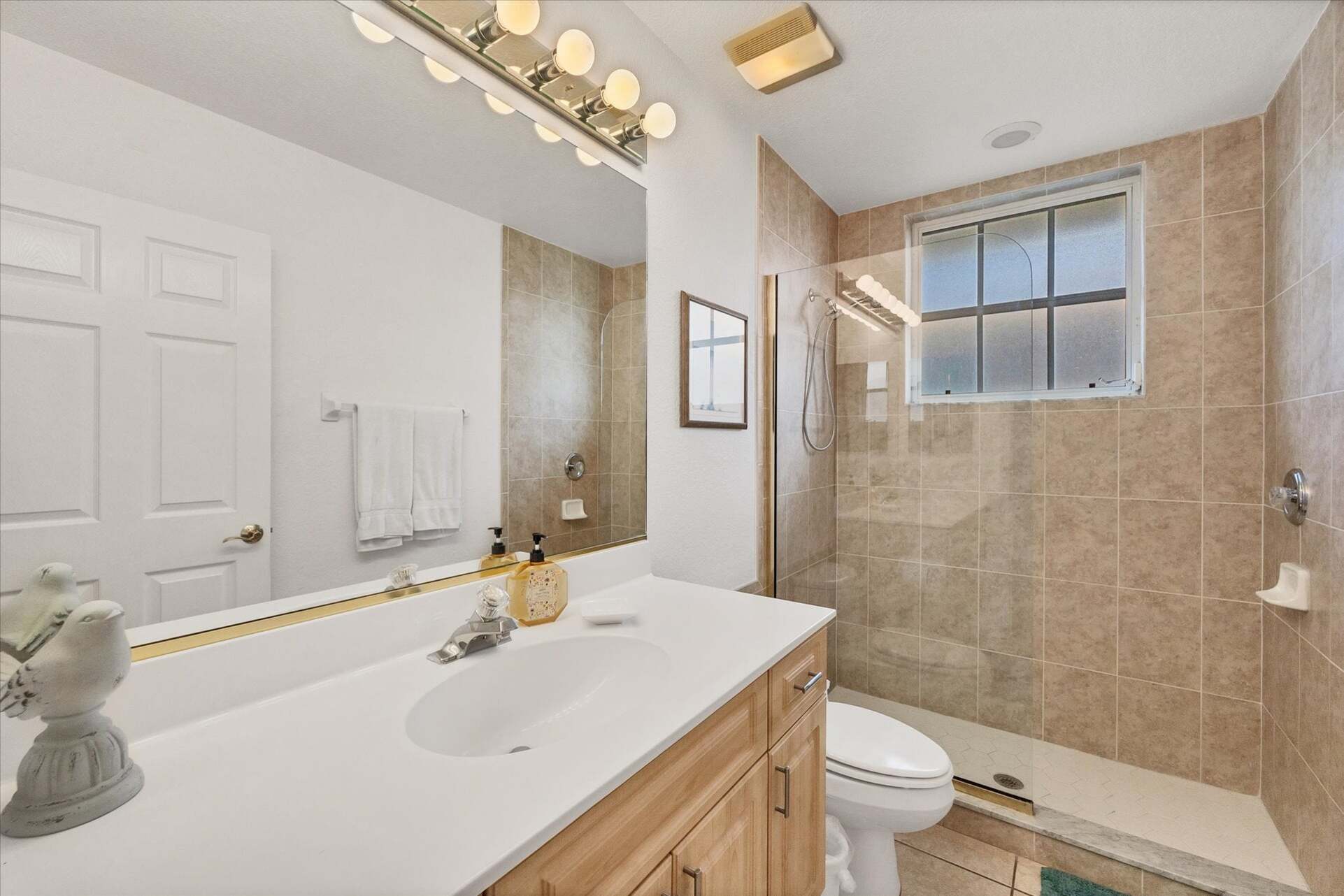Downstairs guest bathroom with walk-in shower