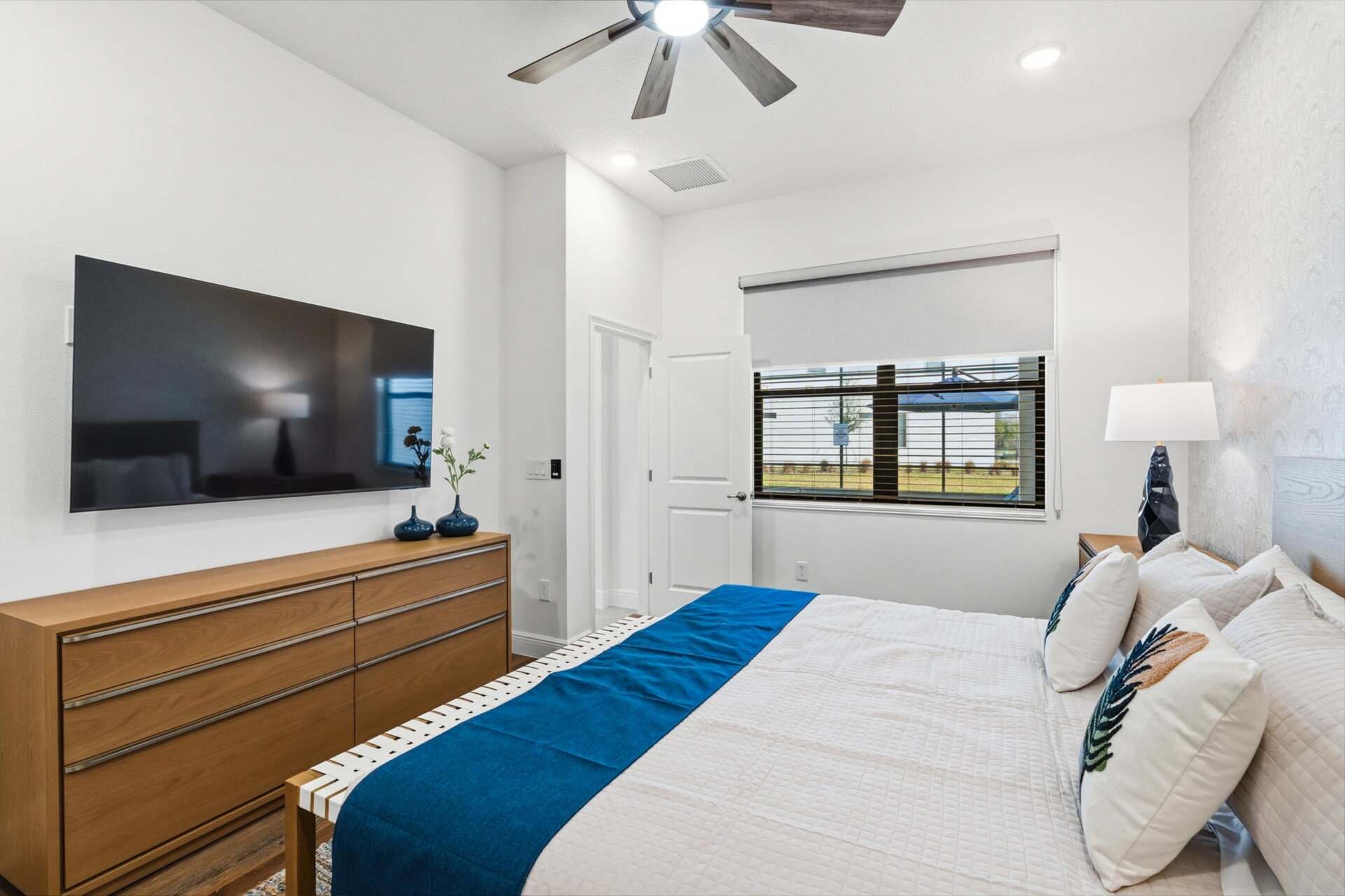 Master King Bedroom 1, Downstairs, Attached Bathroom 
65" Smart TV