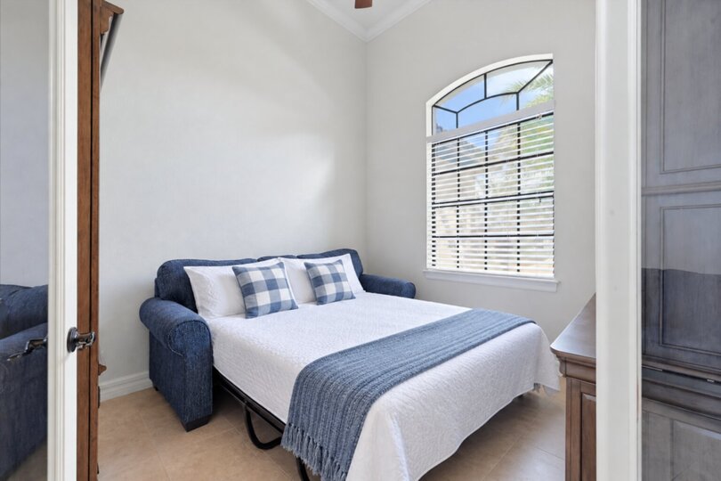 The office area offers a space to work if needed and a queen-sized sleeper sofa for an additional sleeping space