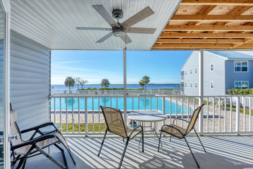Private balcony overlooking the community pool and Myakka River